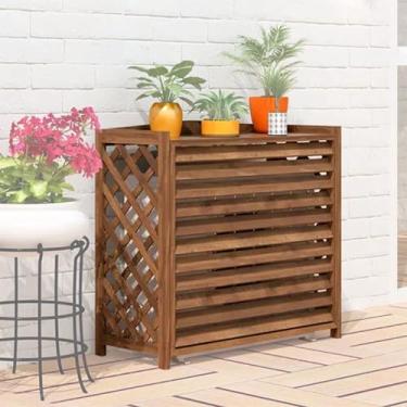 Imagem de Tela de cerca de ar condicionado de madeira para ar condicionado ao ar livre cerca de privacidade, prateleira de decoração de prateleira, suporte de flores persianas externas (tamanho: 86 x 35 x 80 cm