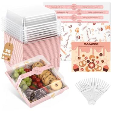 Imagem de OAMCEG 30 caixas pequenas de charcutaria com tampas transparentes, mini recipientes de padaria descartáveis de 12 cm, caixas de papel para sanduíches, biscoitos, pastelaria, fatia de bolo (rosa)