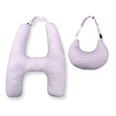 Imagem de Travesseiro de Viagem em Formato H com Almofada de Pescoço – Fibra Siliconada – Infantil e Adulto(CHEVRON ROSA)