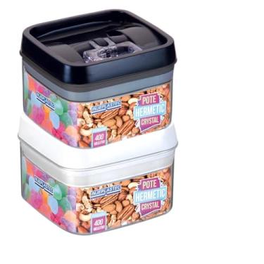 Imagem de Kit com 2 Potes Herméticos De Acrílico Para Mantimentos Tampa Com Trava 400 Ml (Branco/Preto)