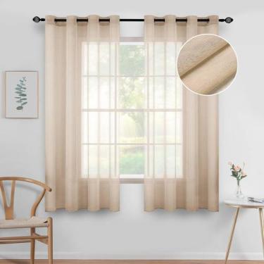 Imagem de Cortinas de janela MIULEE Beige Semi Sheer 2 painéis 140x160cm