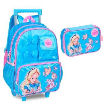 Imagem de Kit Mochila Rodinhas e Estojo Infantil Alice - Clio, Azul