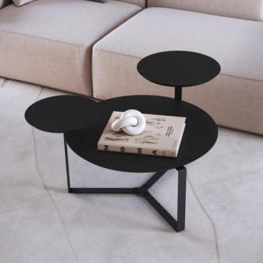 Imagem de Mesa de Centro Orgânica Três Tampos Chanfrada 83cm Pé Metal Móvel na C