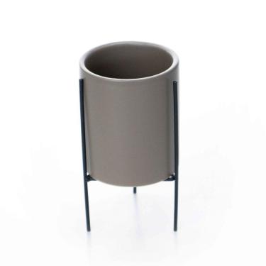 Imagem de Cachepot Cinza Com Suporte Em Metal G 15x8cm