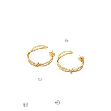 Imagem de Brinco de Argola Laço Feminino Banhado a Ouro 18k com Zircônias, Dourado, 2.5cm, 2g, Clássico