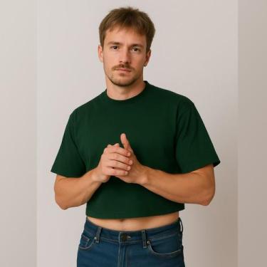 Imagem de Cropped Masculino 100% Algodão Oversized - RM Fabricacao, Verde musgo,