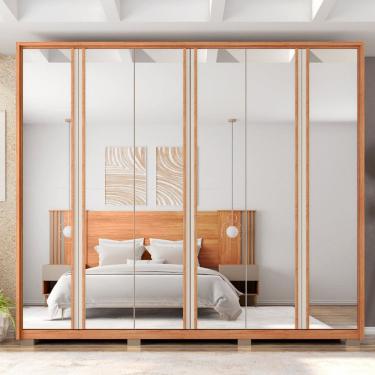 Imagem de Guarda-roupa Suburban 6 Portas 4 Gavetas com Espelho e Pés Suburban Espresso Móveis Freijó/Off White