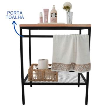 Imagem de Gabinete Balcão De Banheiro Ou Lavabo Com Pés Estilo Industrial E Tampo Em Madeira