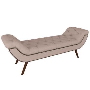 Imagem de Puff Recamier Calçadeira 195cm Pés Palito Madeira Vêneto Z37 Linho Bege Cru - Mpozenato