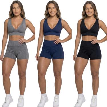Imagem de KIT 3 Conjunto Top Com Bojo E Short Suplex Vekyo Roupa Para Academia Moda Fitness Musculação-Feminino