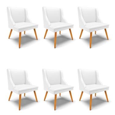 Imagem de Kit 06 Cadeiras de Jantar Liz material sintético Branco Pés Palito Cas