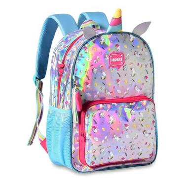 Imagem de Mochila Escolar Infantil Pequena Magic Unicórnio Holográfica Cor:Prata