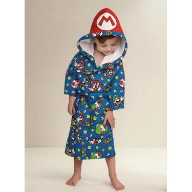 Imagem de Roupão Aveludado Infantil Quimono C/Capuz Super Mario GLepper