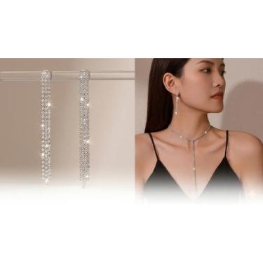 Imagem de Conjunto Brincos Feminino E Colar Prata Zircônia Choker Festa Luxo - M