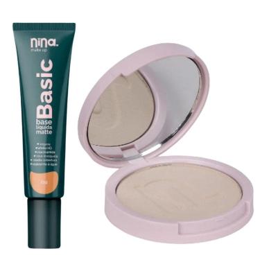 Imagem de Kit Nina Makeup Base Líquida Basic+pó Compacto Instant Cor 1