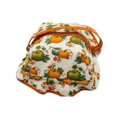 Imagem de Cesta Porta Pão com Zíper  Artesanal, Dobrável e Prática Cor:Abobora -