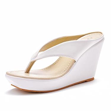 Imagem de Sandálias de praia femininas Crystal Queen, plataforma anabela, sandálias de salto alto, chinelos, chinelos, chinelos, chinelos brancos plus size, Branco, 7.5