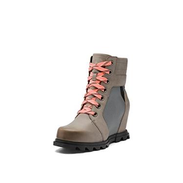 Imagem de SOREL Bota feminina Joan of Arctic Wedge III Lexie — Botas anabela de couro impermeáveis, Pedreira, preto, 9.5