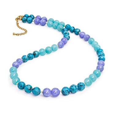 Imagem de PEARLFECT Colar com contas para mulheres, colar de pedras jaspe de 8 mm, presente de joias artesanais da moda, colar gargantilha de contas azul/verde, Gema, Jaspe