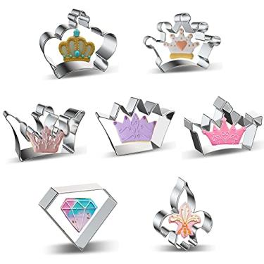Imagem de Conjunto de 7 formas de cortadores de biscoito de coroa - coroa de rei de metal de aço inoxidável, coroa da rainha, coroa do príncipe, coroa da princesa, diamante, cortador de biscoito de íris molde para fondant de biscoito de íris para aniversário, casamento, dia dos namorados