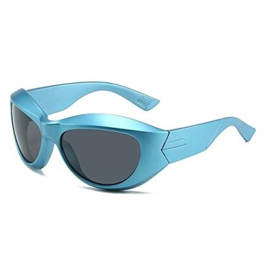 Imagem de Óculos de sol para mulheres Óculos de sol com perna de gato e óculos de sol masculino Cool Punk Hip Hop Óculos de sol femininos, azul cinza, tamanho único