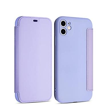 Imagem de Capa de silicone líquido de couro flip para iphone 12 13 11 Pro Max X XR XS 14 8 7 Plus SE 2020 Capa de cartão de proteção de lente, roxa, para iPhone 8