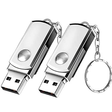 Imagem de Pen Drive, Hrich Pen Drive Mini 32GB com Chaveiro, Unidade Flash USB de Alta Velocidade USB 3.0, Para a Transferência de Músicas, Fotos, Documentos e Vídeos，USB Flash Drive x 2(32GB Prata)