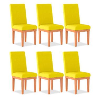 Imagem de Kit 06 Cadeiras Estofada Alice Para Sala De Jantar Suede Amarelo - Mad