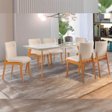Imagem de Conjunto Sala de Jantar Mesa Versales 140cm com 6 Cadeiras Debora Cinamomo/Off White/Losango