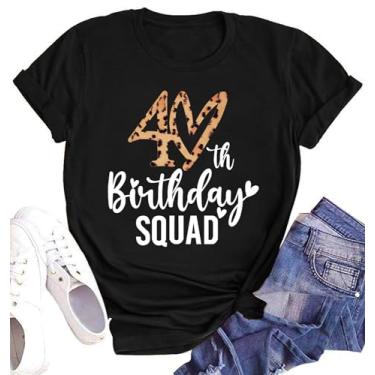 Imagem de Camisetas de aniversário para mulheres 40º aniversário rainha camiseta 40 anos aniversário esquadrão camiseta aniversário menina tops, Preto, P