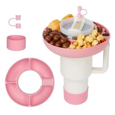 Imagem de GENLEAS Kit de tigela de lanche para Stanley Cup 1,134 g, bandeja de lanche reutilizável de silicone compatível com Stanley Cup Copo de 1,134 g com alça, acessórios para garrafa Stanley (rosa)