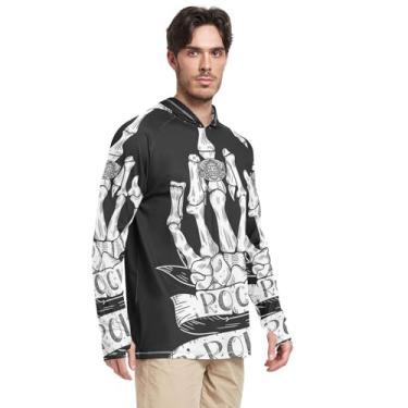 Imagem de Camiseta masculina com capuz e proteção UV manga comprida com capuz FPS 50+ Rash Guards masculina esqueleto Rock N Roll, Skeleton Rock N Roll, G