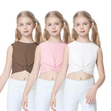 Imagem de B&GCozy Pacote com 3 camisetas de manga curta de malha canelada para meninas 7-15 anos, Branco/cáqui/rosa (pacote com 3), PP