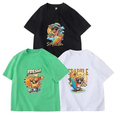 Imagem de Pacote com 3 camisetas masculinas de manga curta de algodão multicoloridas, camisetas de verão 6-18 anos, Verde/preto/branco, 16-18 Years