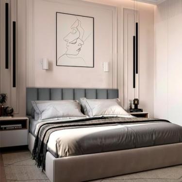 Imagem de Cabeceiras Estofada Modular Cama Casal Queen Size Painel 1,60mX45cm Módulos Adesivos (Cinza)