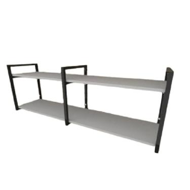 Imagem de Prateleiras Industrial Duplo Nicho Micro-ondas Forno Air Flyer Cozinha Kit Completo (Branco, 80cm)