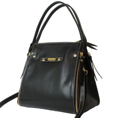 Imagem de Bolsa de Couro Legitimo Feminina de Ombro e Transversal para Mulheres e Presentes 076 (Preta)