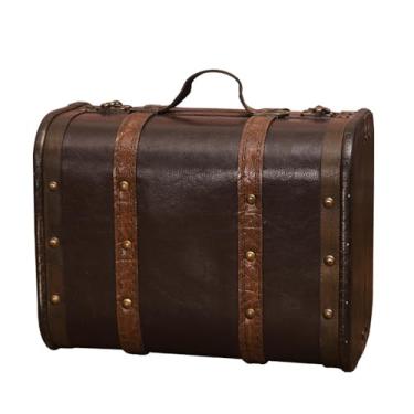 Imagem de Mala vintage Madeira Couro Acabamento Antigo Caixa de Armazenamento Decorativa Bagagem para Fotografia Adereços Decoração de Casa