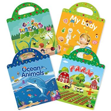 Imagem de ROATEE Sticker Book Reusable for Kids,4 Sets Travel Sticker Pads,Puffy Stickers Toy for Toddlers,Creative Sticker Story Books for Boys Girls Age 3+ Birthday Gifts(Farm, Ocean Animals, Insects,Body)