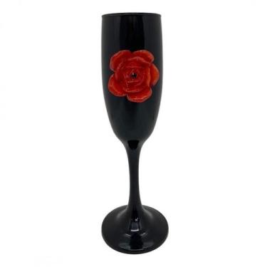 Imagem de Taça Pomba Gira Negra Com Rosa Vermelha 20 Cm 300 Ml Vidro - Bialluz P