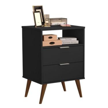 Imagem de Mesa de Cabeceira Para Quarto Jade Retrô 2 Gavetas - Mega Facil, BLACK