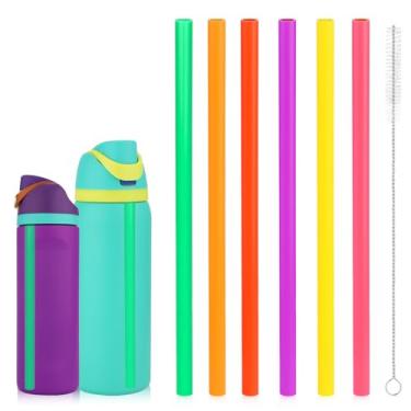 Imagem de 6 peças de substituição de canudo para Owala FreeSip 680 g 947 ml, plástico reutilizável com 1 escova de limpeza e 2 vedações de vedação para garrafa de água de borracha, copo de silicone, acessórios