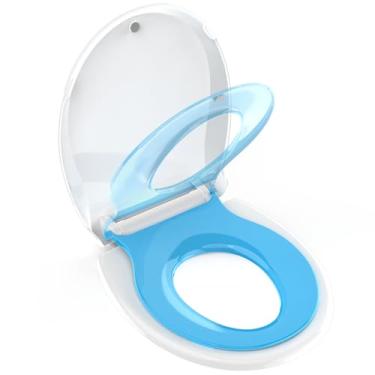 Imagem de Assento de vaso sanitário embutido para vaso sanitário, assento de vaso sanitário redondo de 42 cm com assento de bebê 2 em 1, fechamento suave, silencioso, sem tapas, absorção magnética, fácil