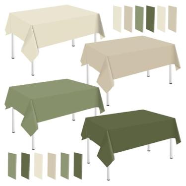 Imagem de Whaline 16 peças Toalha de mesa de plástico verde sálvia nude branco leitoso marrom verde retangular toalha de mesa impermeável para decoração de mesa de aniversário de casamento, 137 x 272 cm