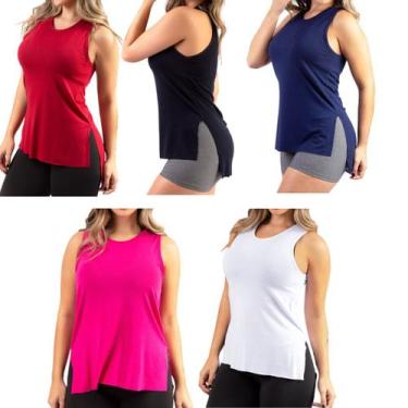 Imagem de Kit 5 regata Alongada Blusa Academia Blusinha Fitnes Tapa Bumbum Cros 