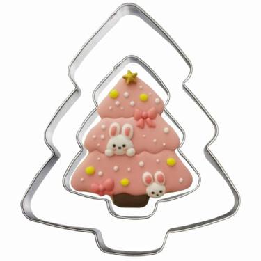 Imagem de Conjunto de 2 peças de cortadores de biscoito em forma de árvore, moldes de cortador de fondant de árvore de Natal de aço inoxidável, faça você mesmo (forma de árvore G)