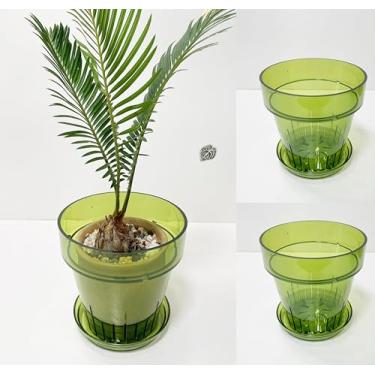 Imagem de RISEON Pacote com 3 potes de orquídea de plástico acrílico transparente com furos e pires, vaso de acrílico grosso, orquídea Dendrobium Oncidium Cattleya para repotting para ambientes internos e