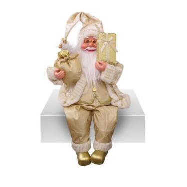 Imagem de Papai Noel Sentado Casaco Dourado Luxuoso Sacos de Presentes 50 cm - M