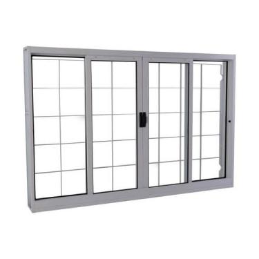 Imagem de Janela de Correr em Aço 100 x 100 x 14 cm 4 Folhas Grade Quad. Branco 