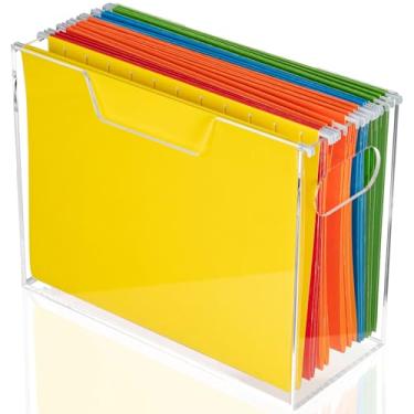 Imagem de SEANADO Caixa organizadora de pasta de arquivos suspensa de acrílico, suporte de arquivo com alças para tamanho carta/A4, caixa de arquivo transparente, armazenamento de pasta de mesa para escritório
